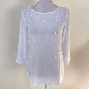 NWT! Ann Taylor factory XS white embroidered top